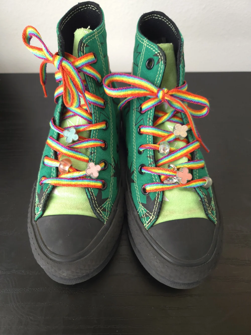 Converse Chuck Taylor All Stars Kids' Green High-Top Sneakers with Rainbow Laces